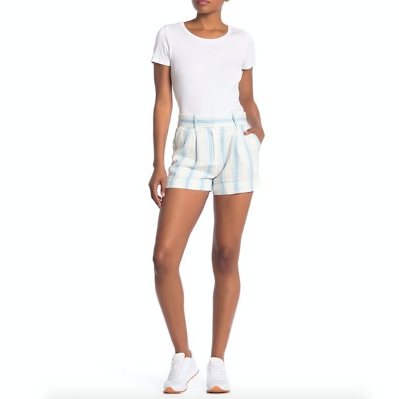 FRAME Fine Stripe Linen Shorts - Picture 1 of 8